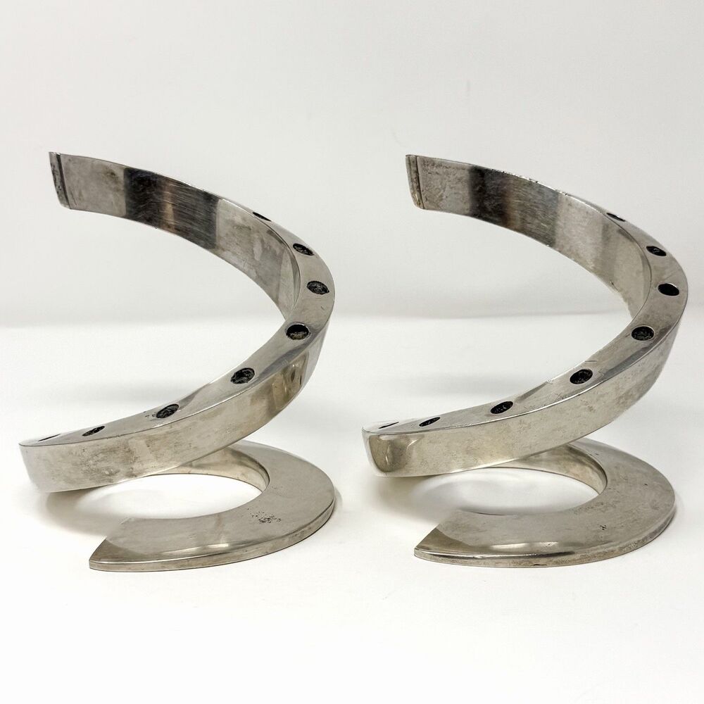 Pair Dansk Designs France Spiral Silver Plate Candle Holders Bertil Vallien